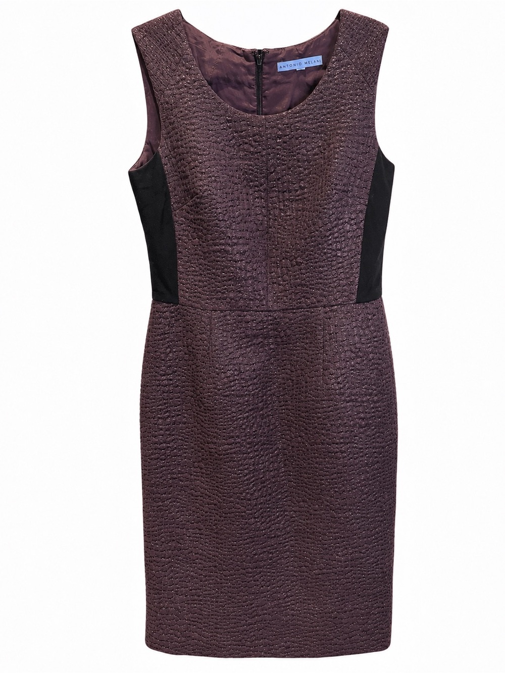 ANTONIO MELANI Plum Sheath Dress with Black Side Panels